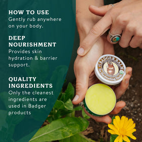 Badger tin beside a coin for size comparison and portability benefit
