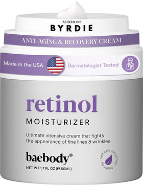 Baebody front packaging showing retinol cream benefits and brand