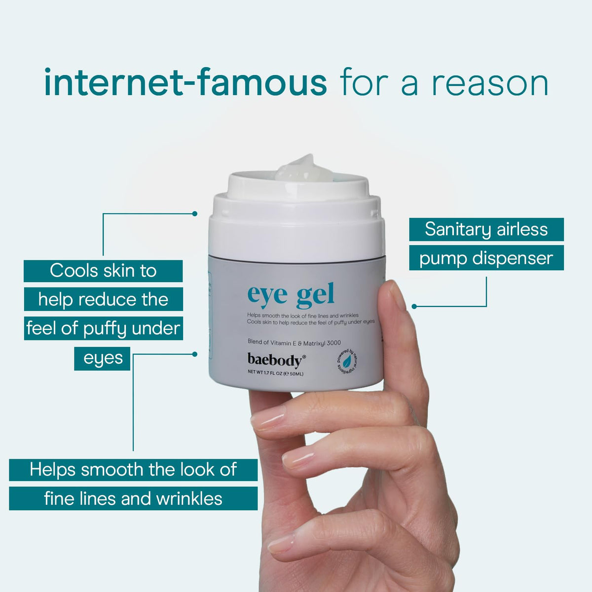 Baebody gel being dispensed onto hand to demonstrate easy application