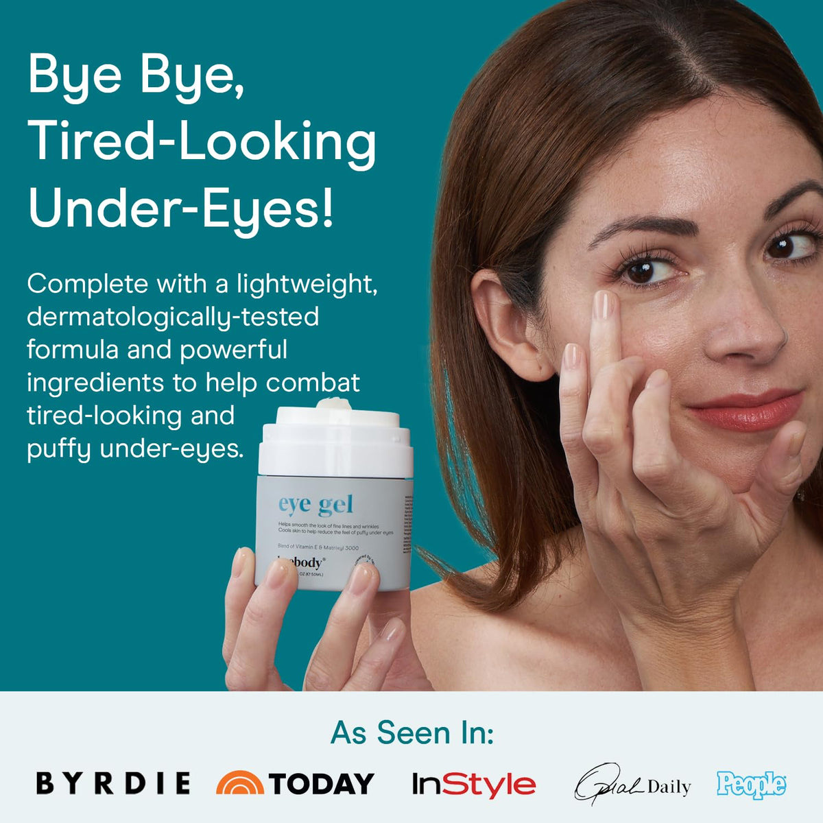 Baebody before and after under-eye area showing reduced puffiness look