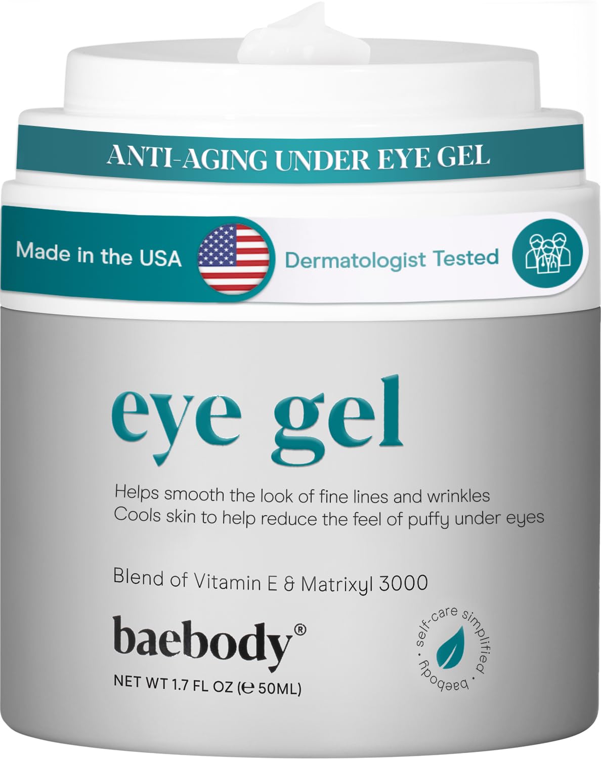 Baebody front packaging showing cooling under-eye gel for refreshed eyes