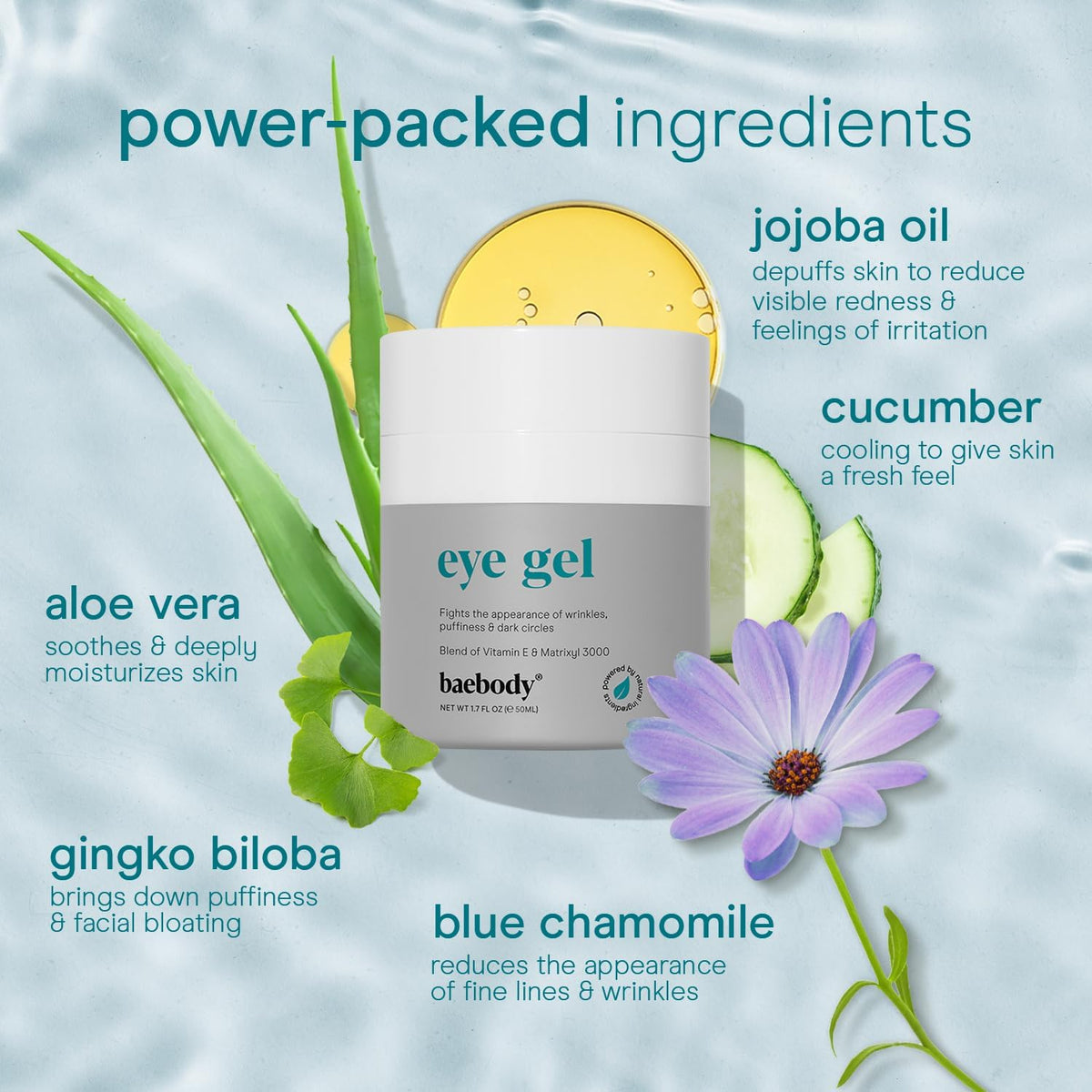 Baebody gel texture swirled to show lightweight, fast-absorbing formula