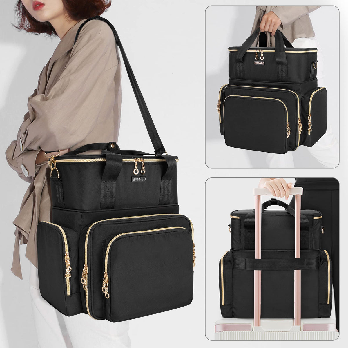 BAFASO organizer next to a hand showing size and travel convenience