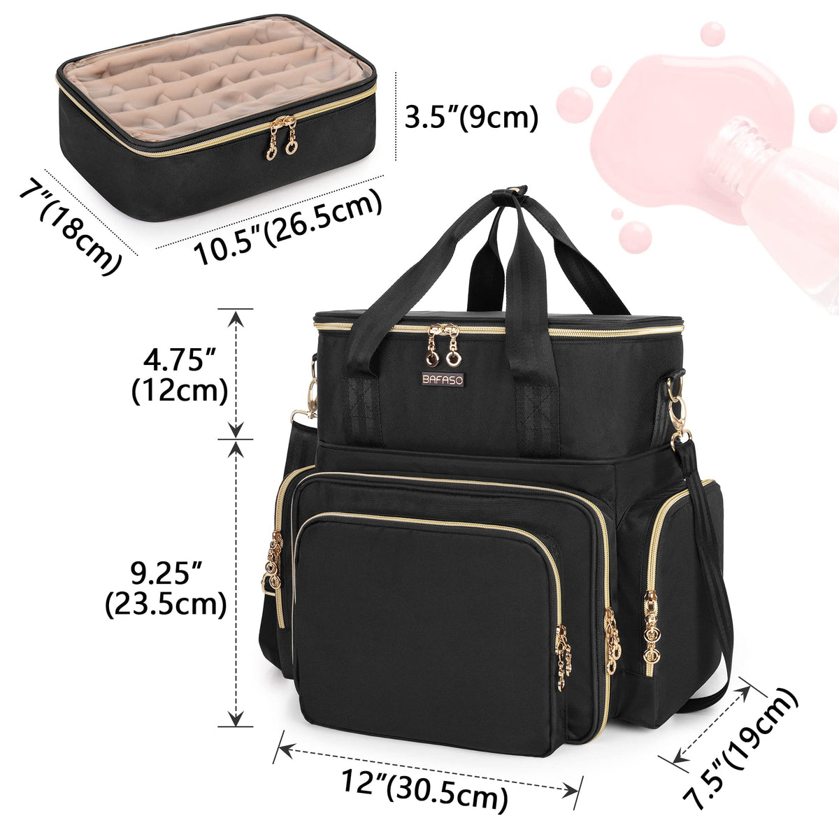 BAFASO side pocket filled with brushes and powders showing quick access
