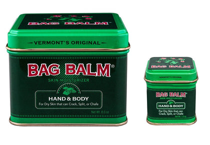 Bag Balm two tins front view showing 8 oz and 1 oz for quick moisturize and protection