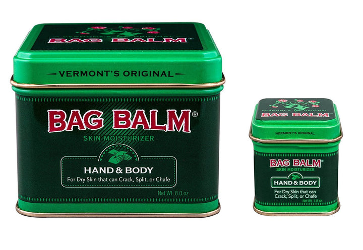 Bag Balm two tins front view showing 8 oz and 1 oz for quick moisturize and protection