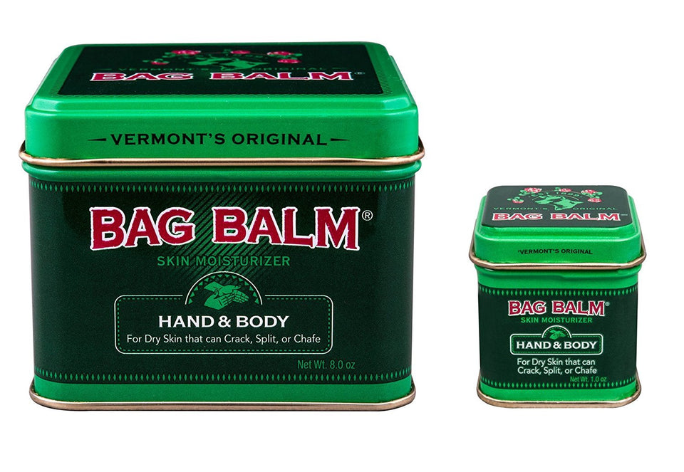 Bag Balm two tins front view showing 8 oz and 1 oz for quick moisturize and protection