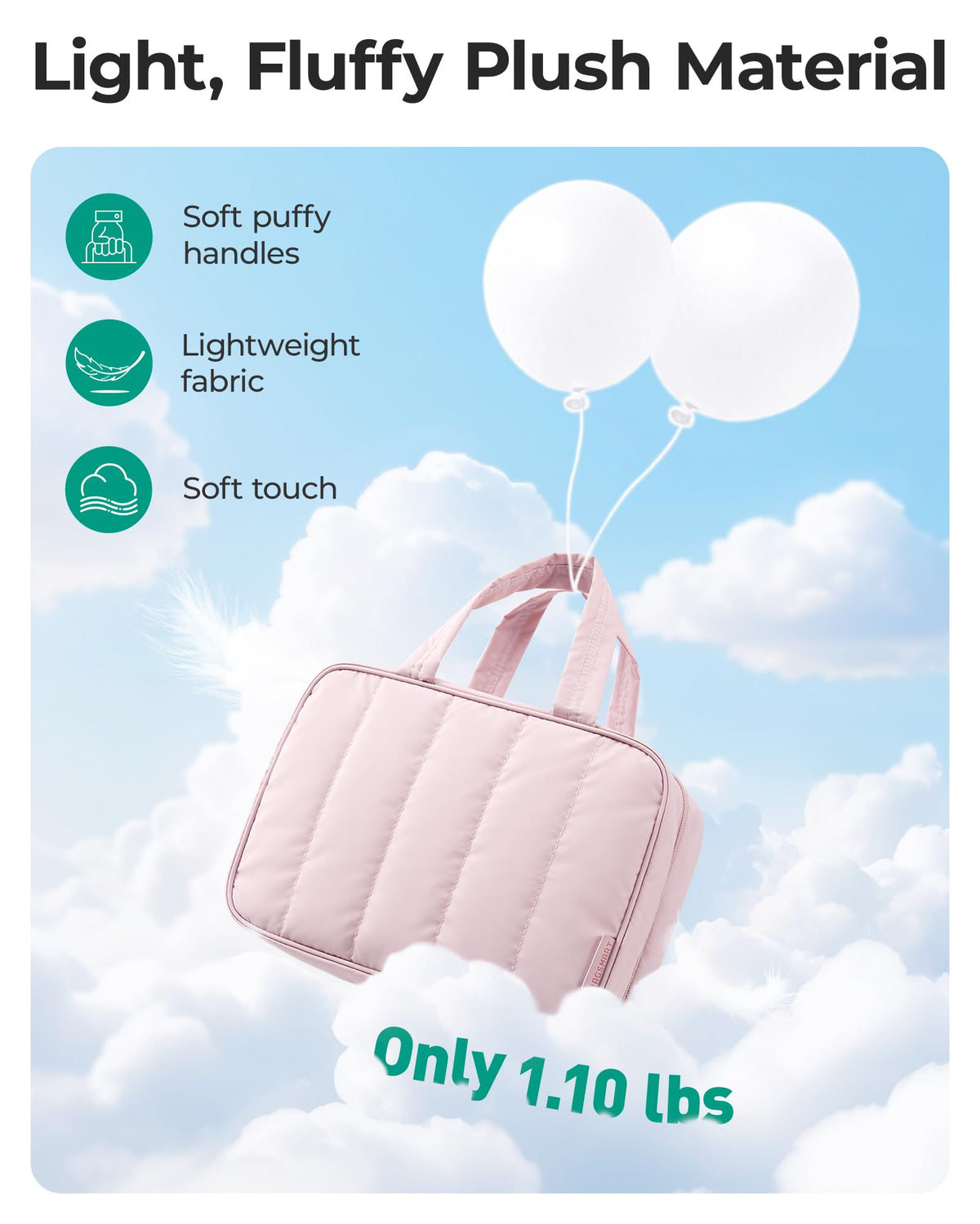 BAGSMART next to common toiletries to show real size and packing capacity