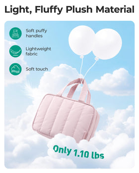 BAGSMART next to common toiletries to show real size and packing capacity