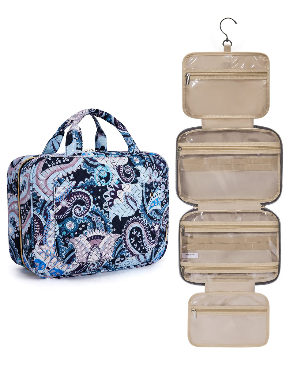 BAGSMART front view showing blue paisley print and water-resistant benefit