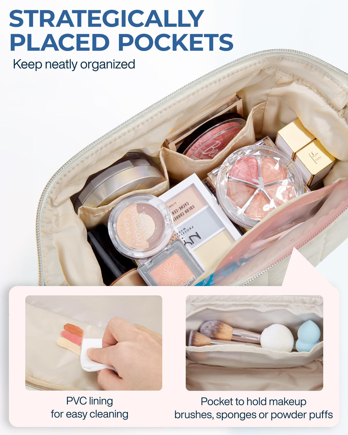 BAGSMART brushes stored in pocket showing organized, spill-resistant brush storage