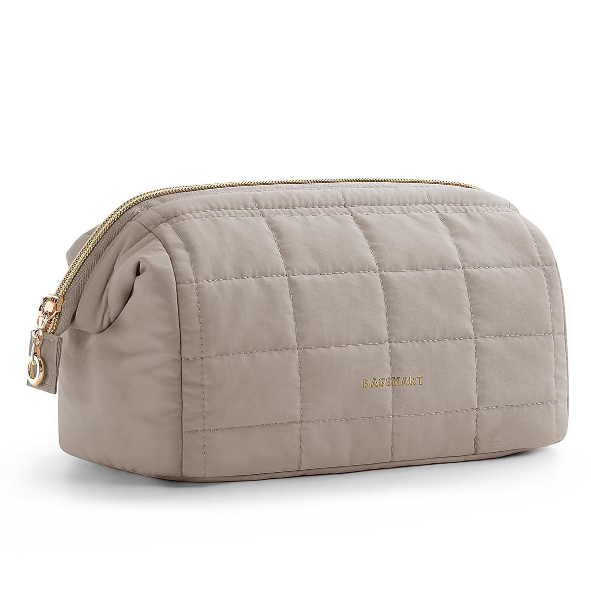 BAGSMART camel bag front view; stylish protection for toiletries