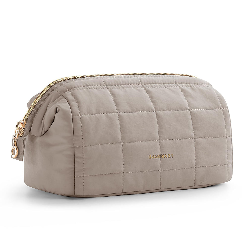 BAGSMART camel bag front view; stylish protection for toiletries