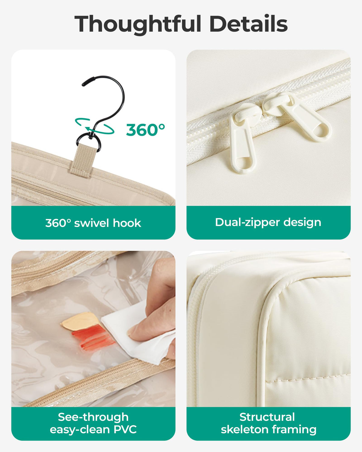 BAGSMART camel hanging in hotel bathroom, saves counter space and stays tidy