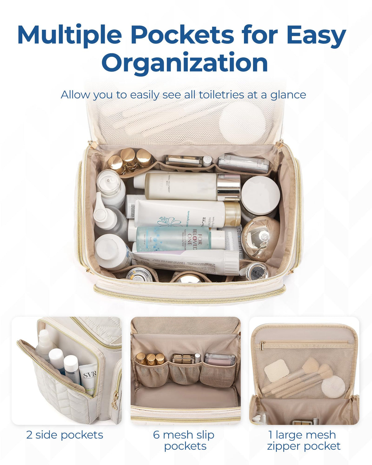 BAGSMART interior mesh pockets holding travel bottles for tidy storage