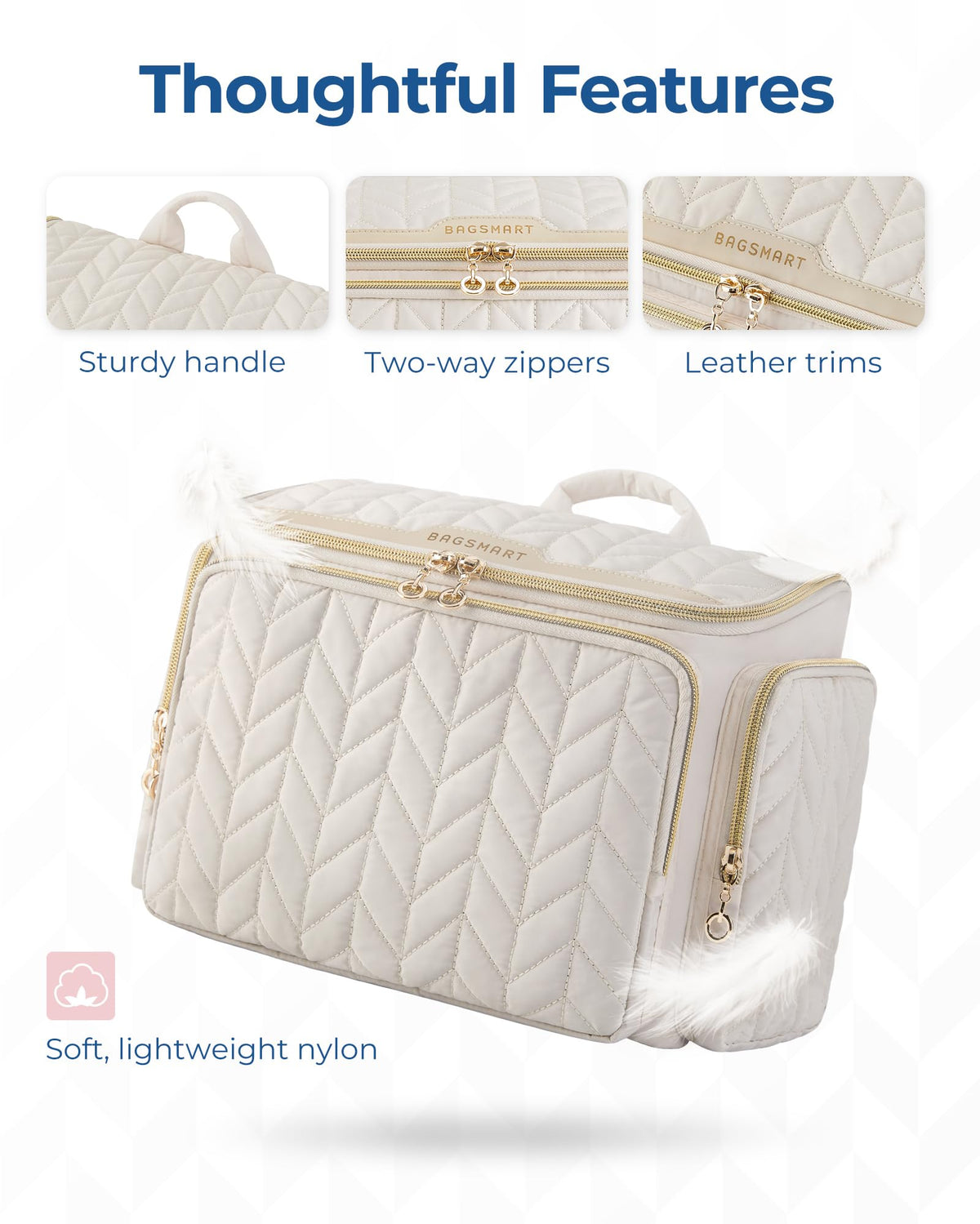 BAGSMART puffy nylon texture close-up showing soft durable fabric