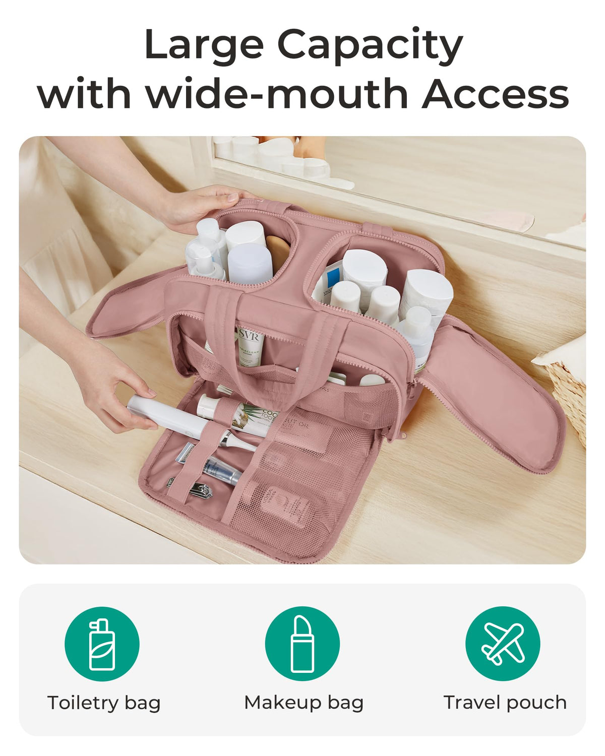 BAGSMART center compartment with bottles standing upright to prevent spills