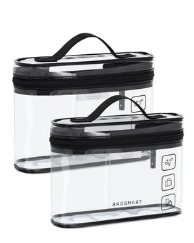 BAGSMART clear toiletry bag front view shows transparent organization benefit