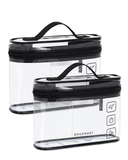 BAGSMART clear toiletry bag front view shows transparent organization benefit