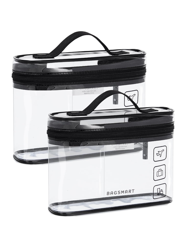 BAGSMART clear toiletry bag front view shows transparent organization benefit