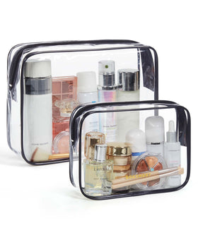 BAGSMART front view of clear toiletry bag showing TSA-compliant size and quick visibility
