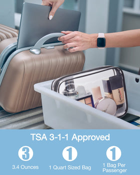 BAGSMART pouch showing organized travel bottles and cosmetics for easy access