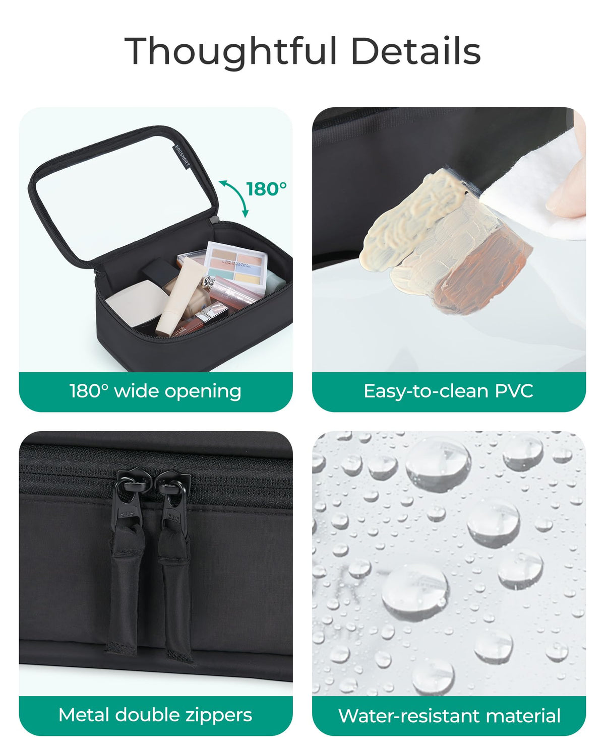 BAGSMART close-up of transparent PVC texture for wipe-clean durability