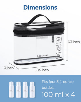 BAGSMART clear bag with toiletries organized for fast security checks and spill protection