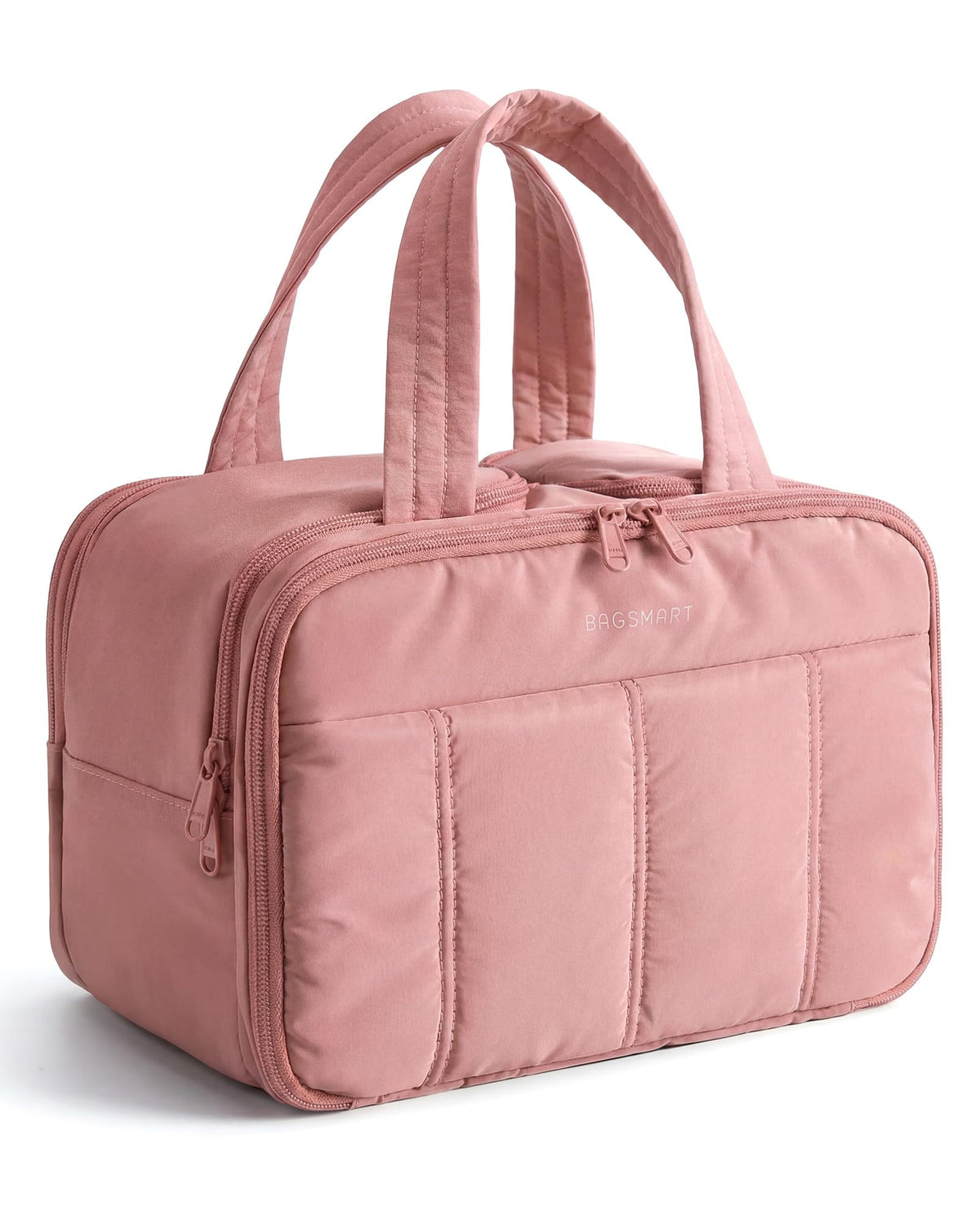BAGSMART dark pink front overview showing roomy, stylish toiletry bag