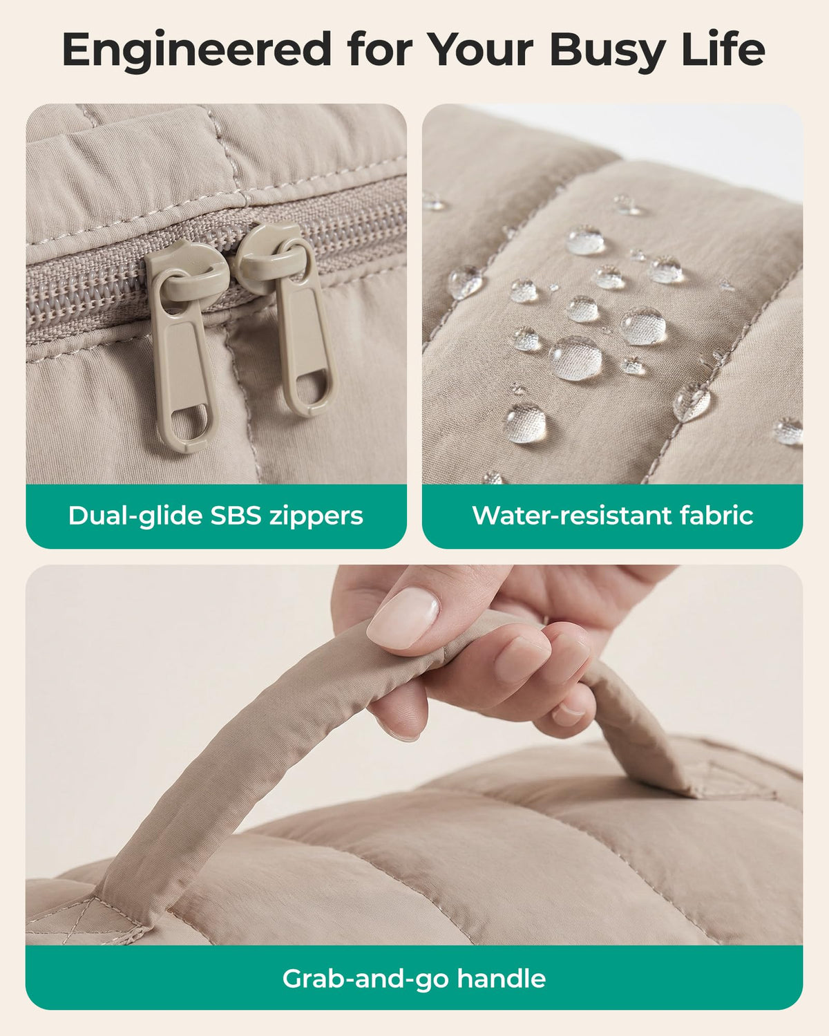 BAGSMART smooth double zipper detail for secure closure and effortless opening