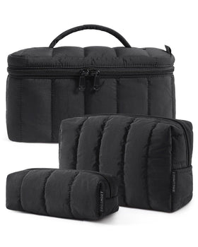 BAGSMART front view of three black bags showing size relationship and neat organization