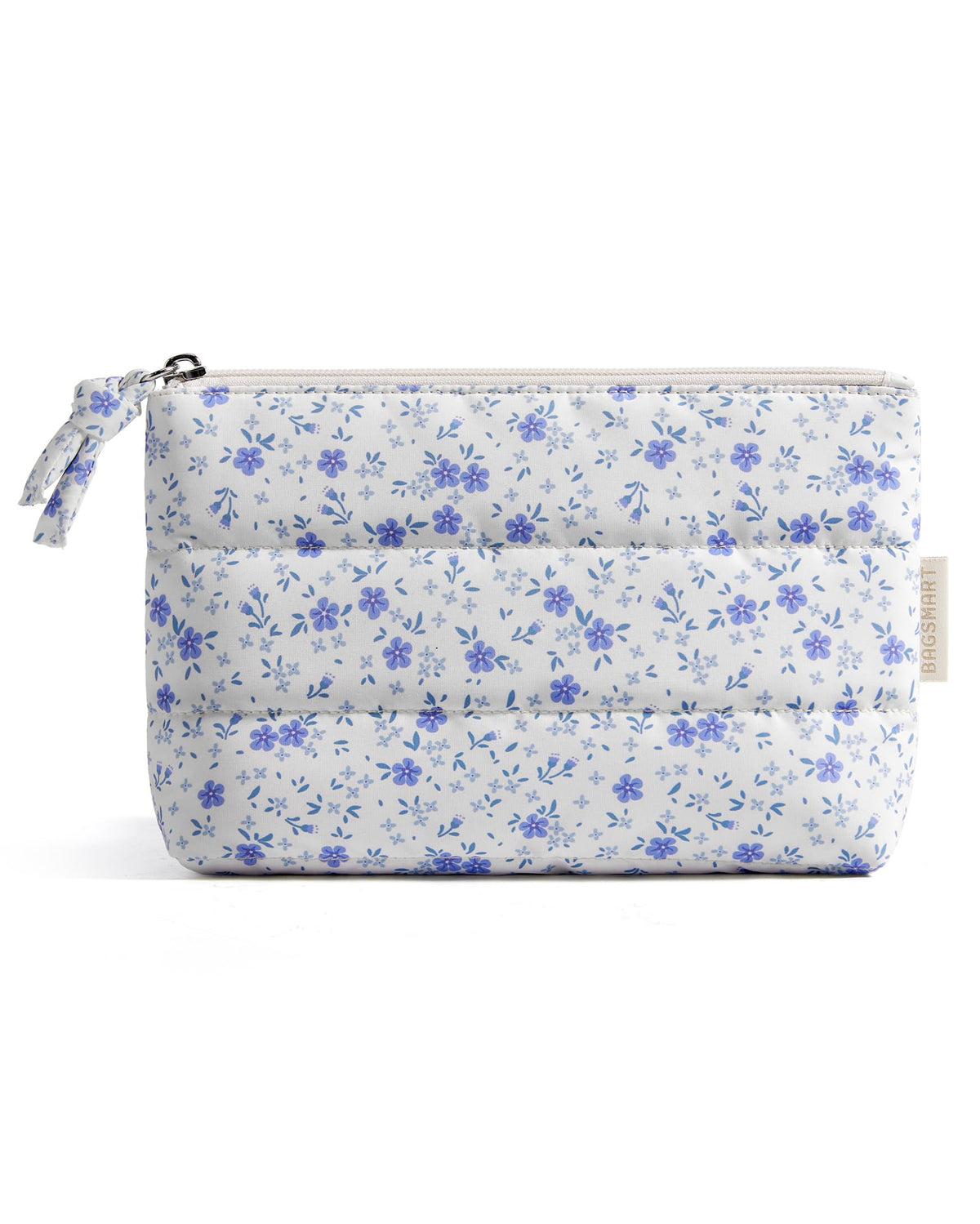 BAGSMART front view showing blue ditsy floral print and compact shape for easy carrying