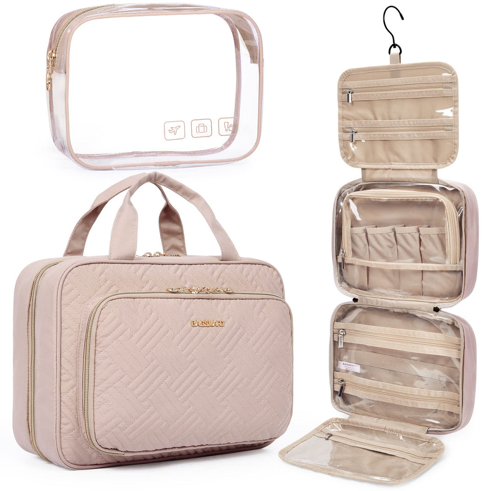 BAGSMART front view packed showing organized toiletries and neat storage benefit
