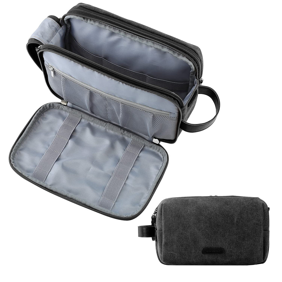 BAGSMART front view of black medium toiletry bag showing neat exterior organization