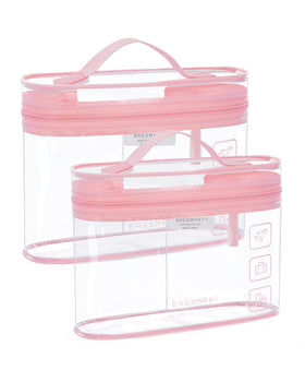 BAGSMART front view of pink clear toiletry bag showing size and travel-ready design