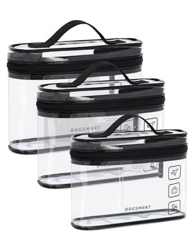 BAGSMART front view clear toiletry bag showing organized contents for quick access
