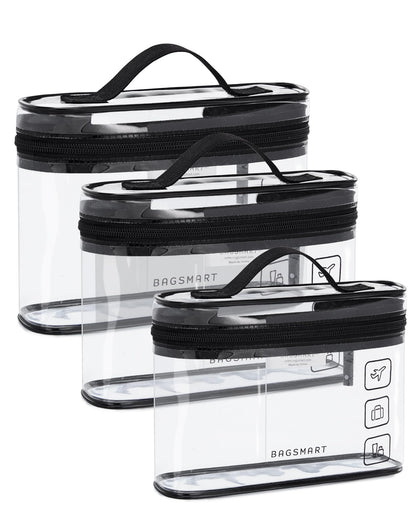 BAGSMART front view clear toiletry bag showing organized contents for quick access