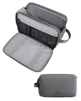 BAGSMART front view of grey toiletry bag showing compact, travel-ready design