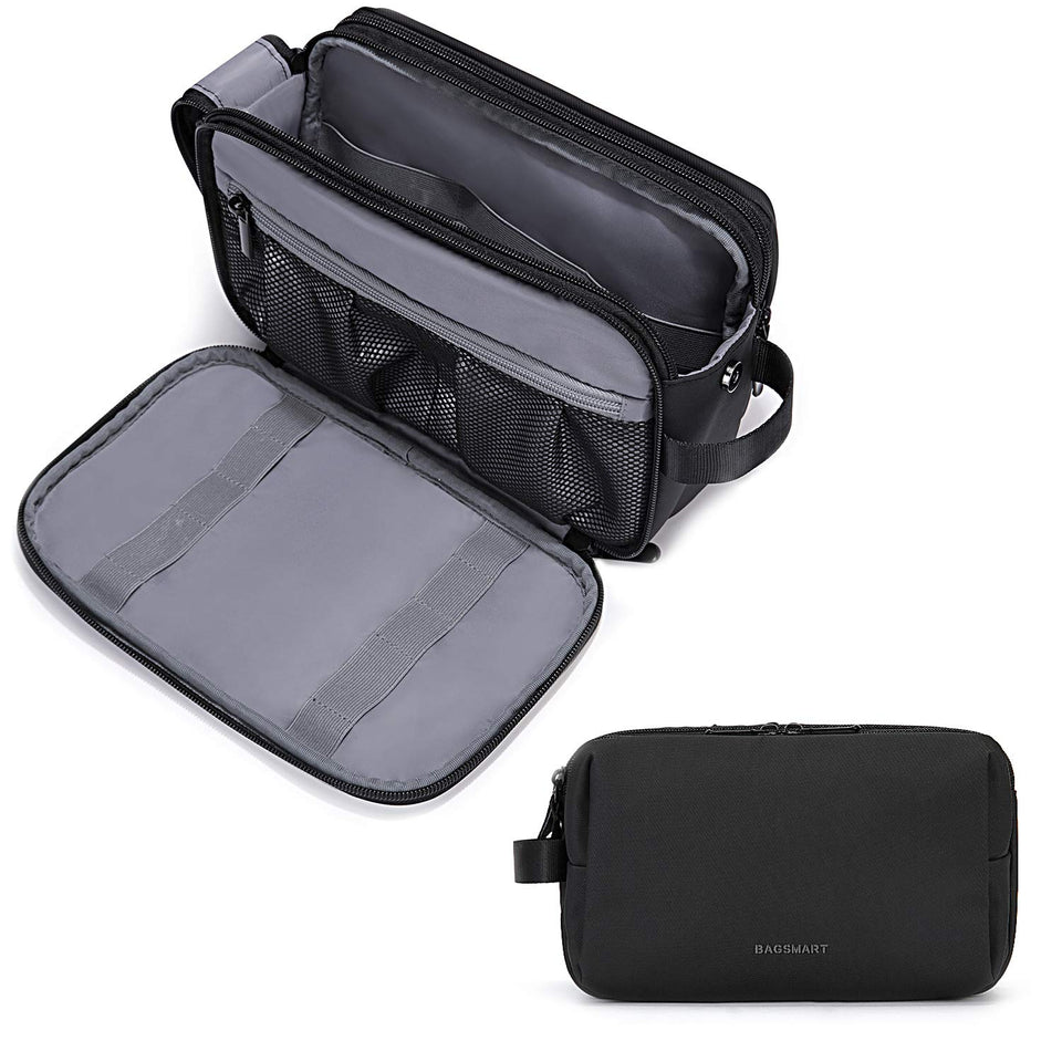BAGSMART front view medium black toiletry bag showing compact design and easy grab