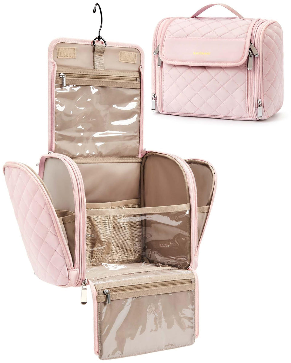 BAGSMART front view showing pink exterior and zippered pockets for organized travel