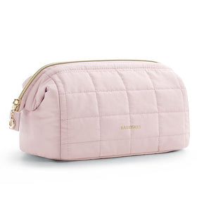BAGSMART front view showing compact pink makeup bag and organized silhouette