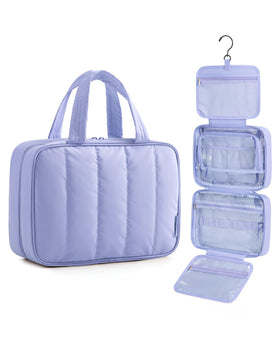BAGSMART purple toiletry bag front view shows neat exterior and easy carry