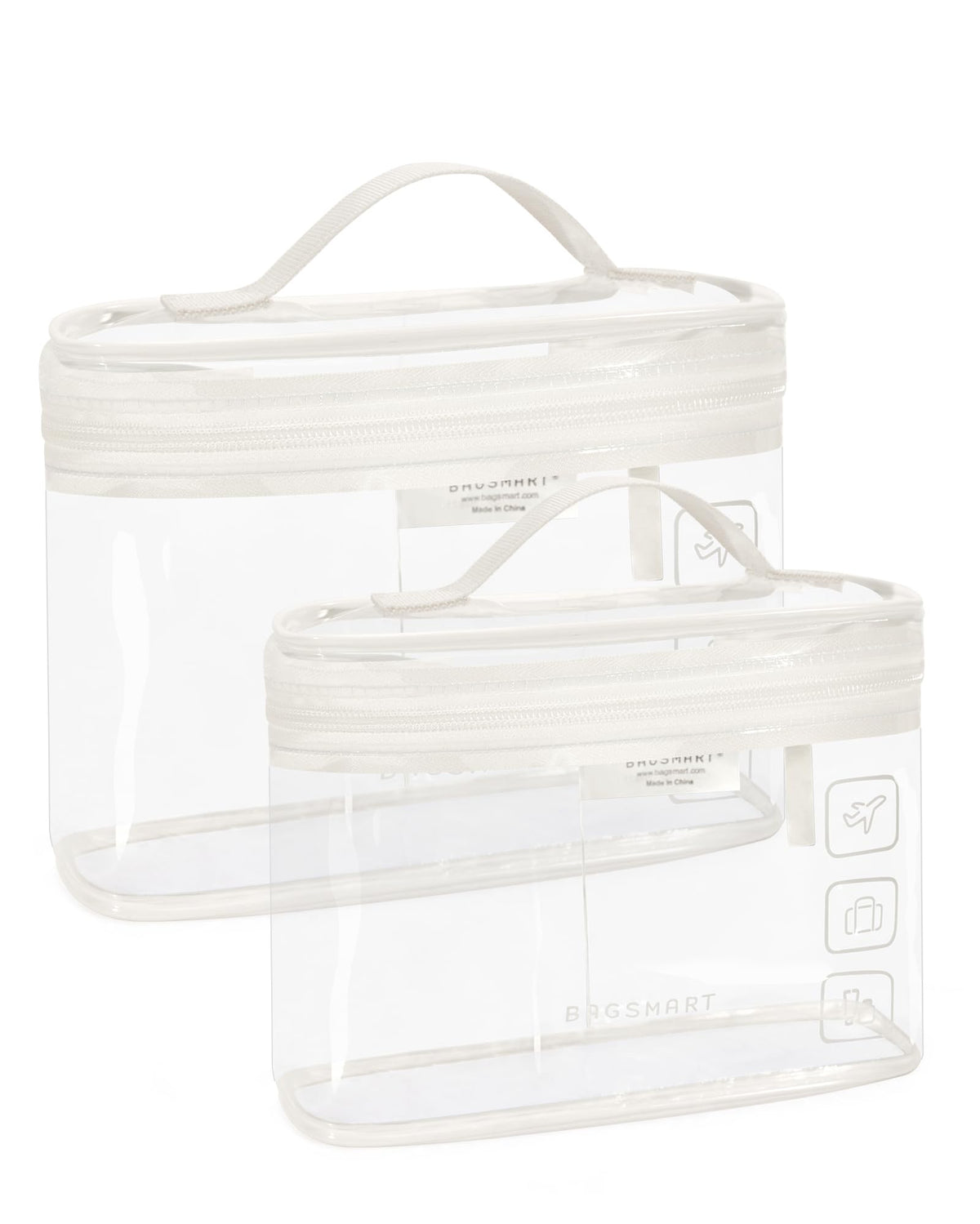 BAGSMART front view clear toiletry bag showing quart size benefit