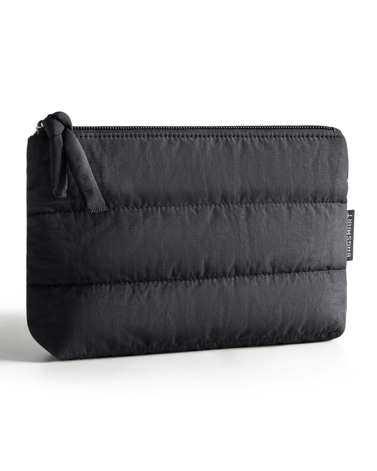 BAGSMART front view of small black pouch showing compact benefit