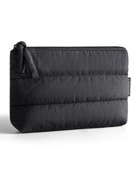 BAGSMART front view of small black pouch showing compact benefit