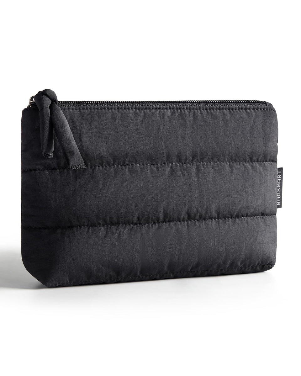 BAGSMART front view of small black pouch showing compact benefit