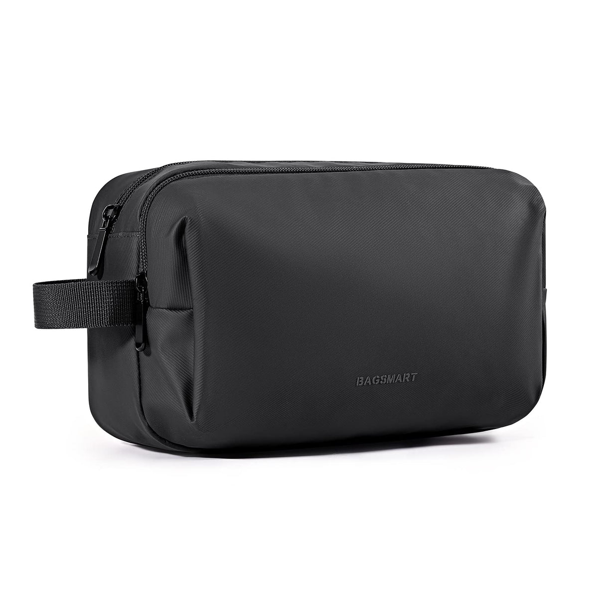 BAGSMART front view of toiletry bag showing compact organized design and benefit