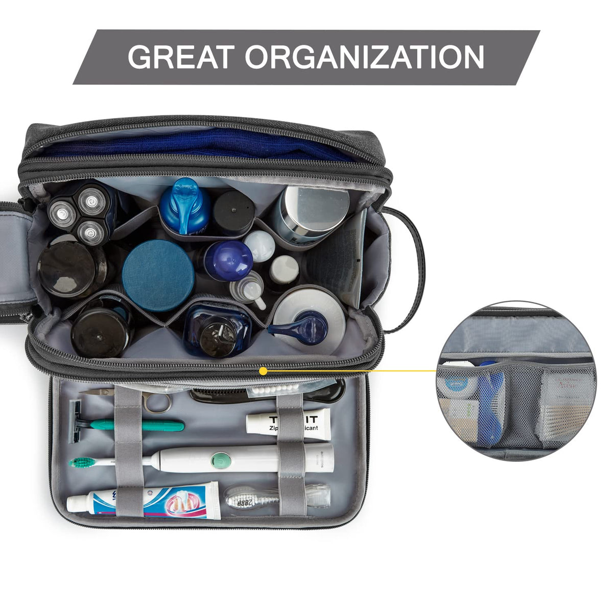 BAGSMART full-open interior displaying compartments and mesh pocket for easier organization on trips