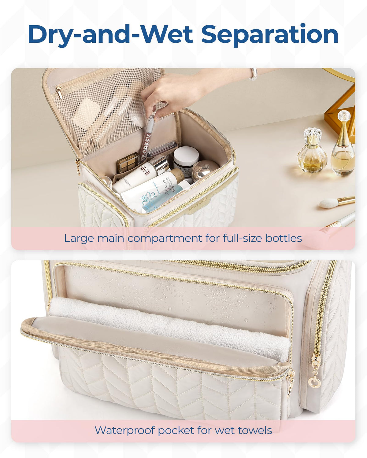 BAGSMART handle and zipper detail showing sturdy two-way zippers for durability