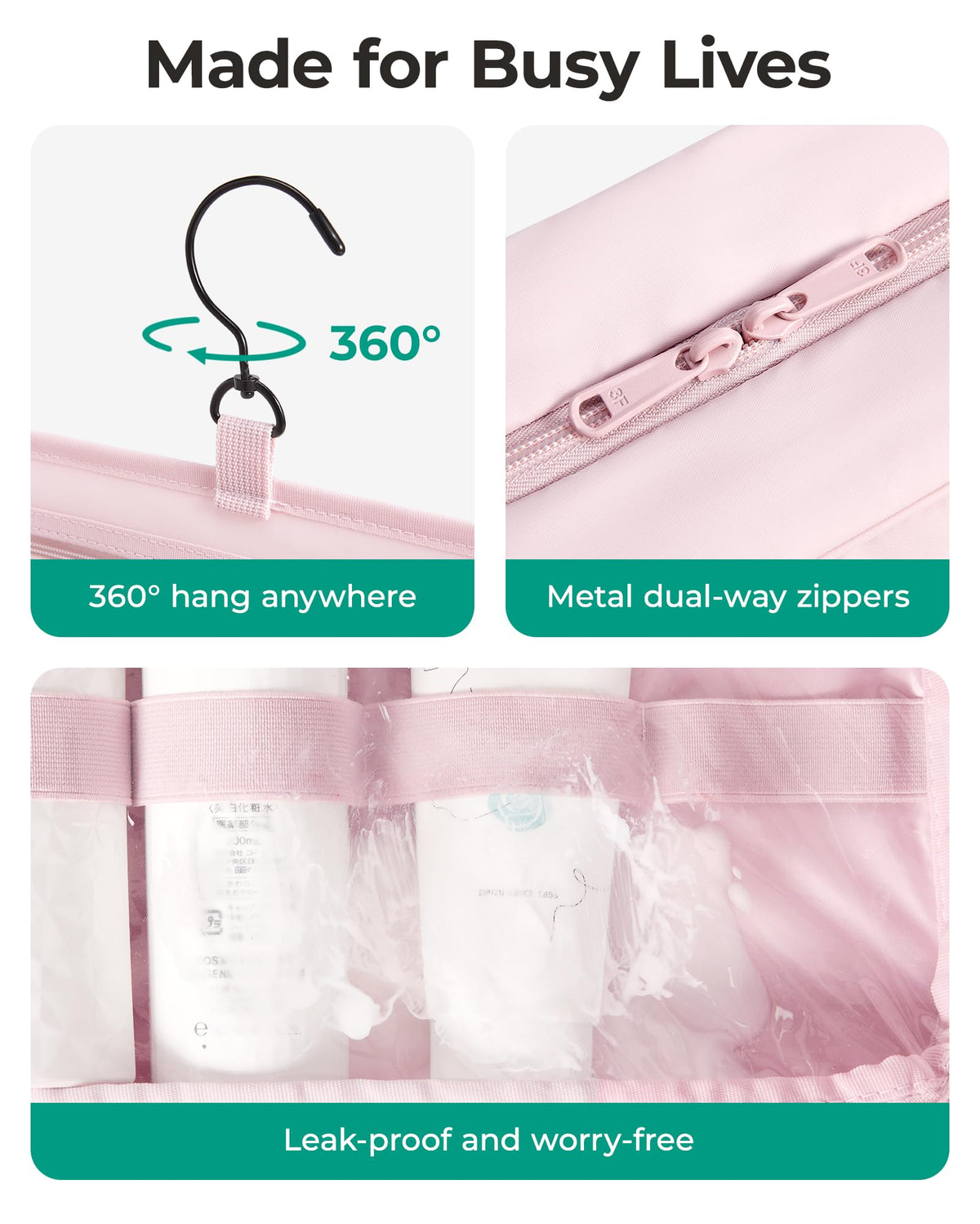 BAGSMART hanging in a bathroom on hook saving counter space and simplifying routines